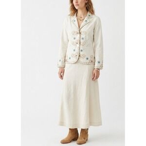 Vintage‎ New Identity Embroidered Boho White Jeans Jacket Medium